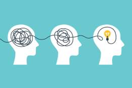 an simple illustration of a confused brain becoming enlightened